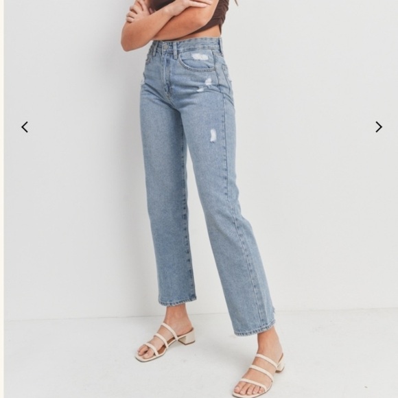 Just Black Denim Womens Bobbi Distressed Straight Size 24 High Rise Light Wash - Picture 2 of 7